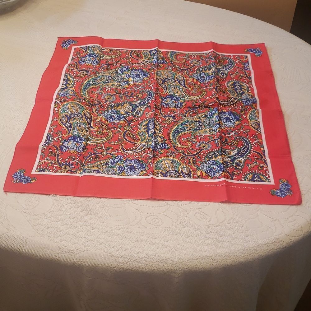 Beautiful Vintage Wamcraft Red Blue Paisley and Floral Scarf Bandana